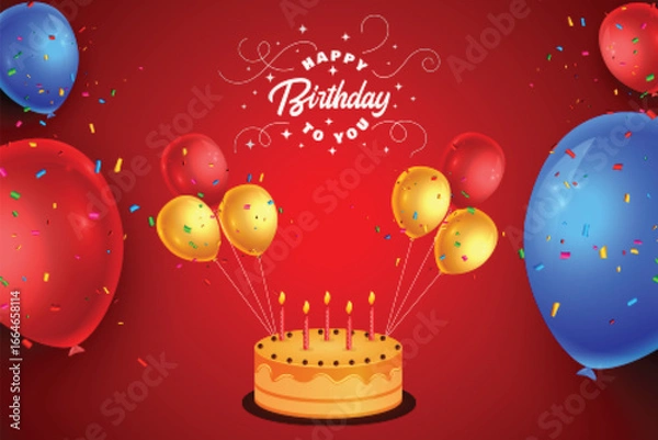Fototapeta happy birthday celebration card with realistic balloons and confetti