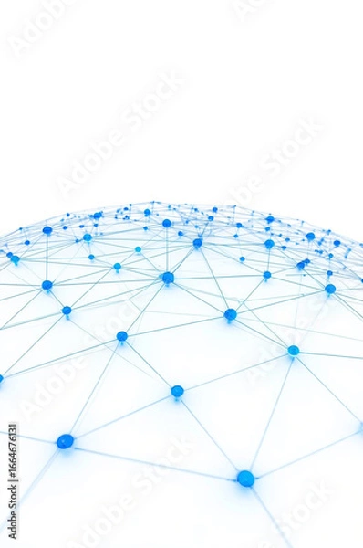 Obraz  Global Digital Network with Glowing Blue Nodes on White Background