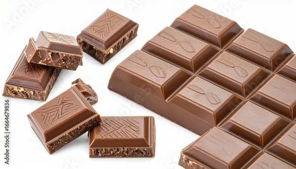 Obraz Delicious Swiss chocolate bars isolated on white. Great for food branding, dessert ads, and confectionery promotion.