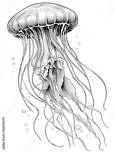 Obraz Jellyfish underwater coloring page illustration
