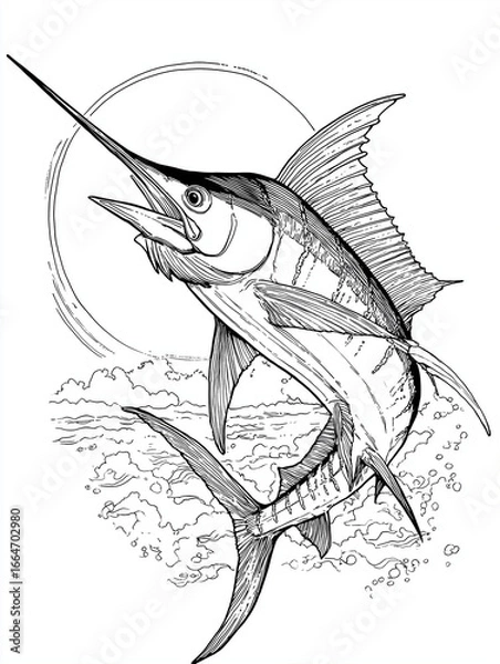 Obraz Jumping swordfish coloring page
