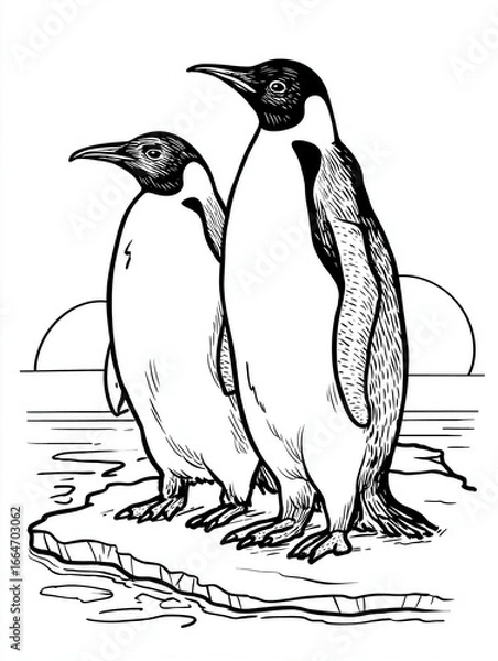 Obraz Two penguins standing on ice coloring page
