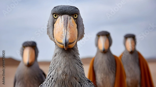 Obraz Shoebill stork stares directly at you in a stunning close-up, a unique wildlife image