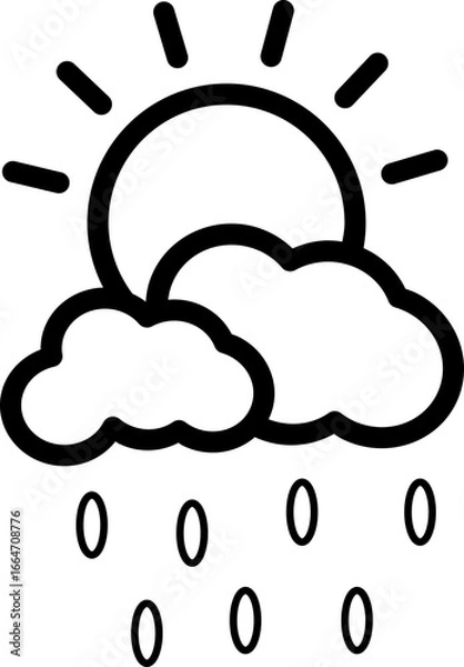 Obraz Minimalist line icon of cloud with the sun, representing partly sunny weather conditions. Ideal for mobile weather apps, websites, infographics, and UI elements