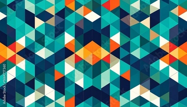 Fototapeta Abstract geometric pattern of teal, orange, and white triangles