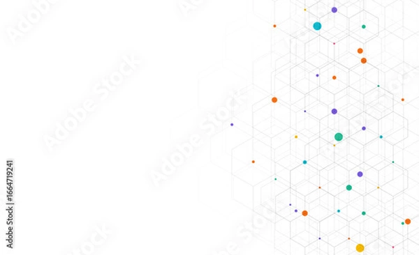 Fototapeta Hexagons pattern on gray background. Genetic research, molecular structure. Chemical engineering. Concept of innovation technology. Used for design healthcare, science and medicine background