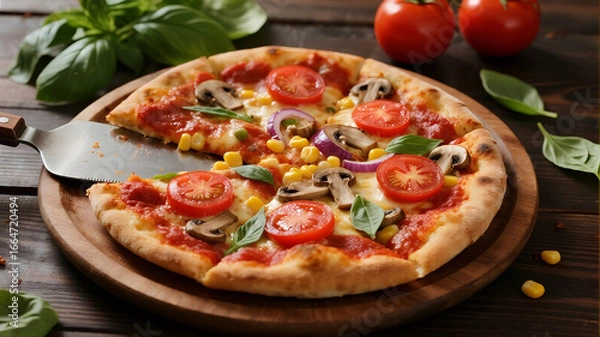 Fototapeta pizza with salami and tomatoes