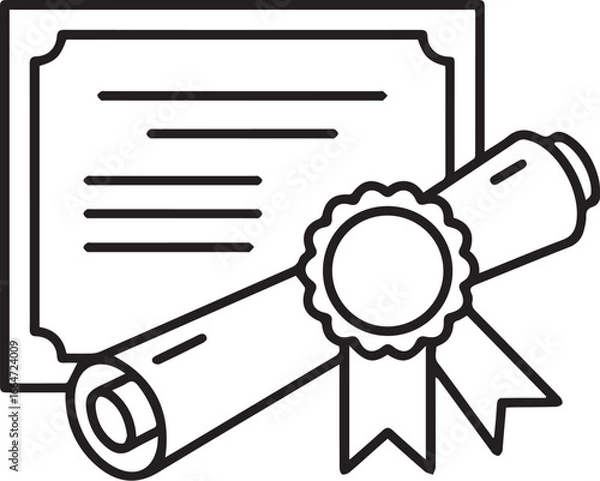 Fototapeta Certificate Icon  Minimal Black and White Thin Line Diploma Vector
