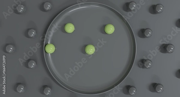 Obraz Abstract 3D render of Green balls arranged in a circular tray, forming a modern minimal composition with clean geometry, suitable for creative design projects and artistic background visuals
