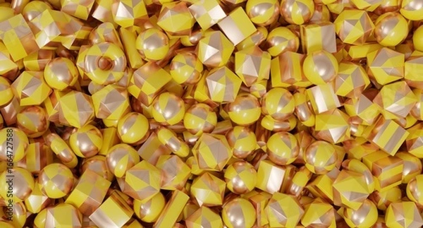 Obraz Abstract 3D render of geometric shapes in yellow and gold tones arranged in minimal composition, suitable for luxury branding, design projects, creative backgrounds, and digital art.