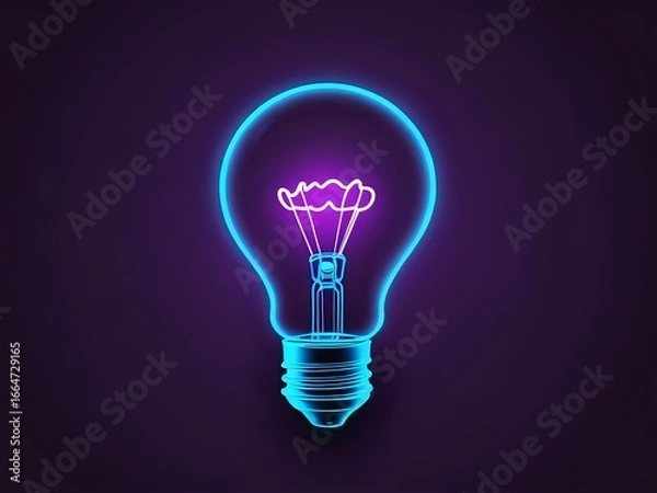 Fototapeta Glowing neon lightbulb idea concept sparking innovation and creative thinking for business