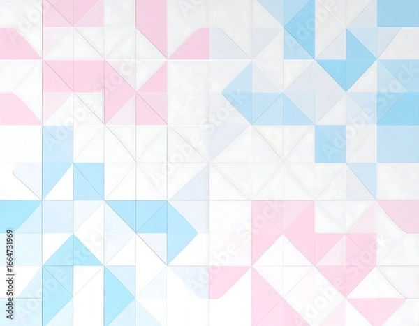 Fototapeta Abstract geometric pattern with pastel pink and blue triangles on a white background