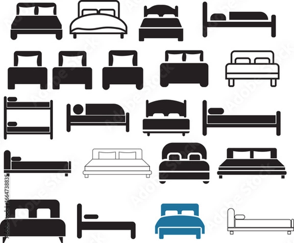 Obraz outline silhouette bed icon set isolated on white background. Side view bed icon