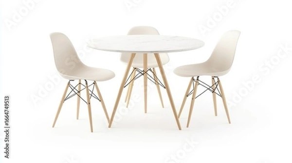 Fototapeta Modern Round Table with Four Elegant Chairs on White Background