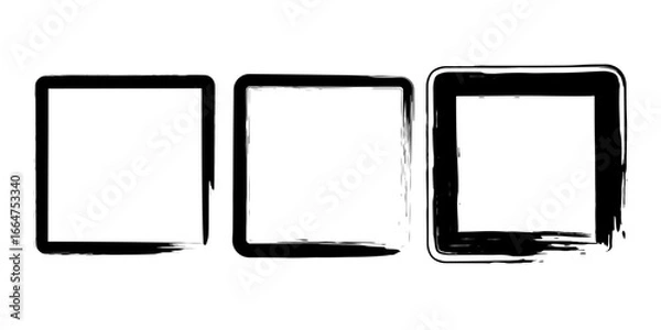 Obraz Set of rough grungy square frames. Geometric form. Vector illustration. Isolated. Trendy grunge design element for border frame, logo, tattoo, prints, web pages, social media, template, pattern