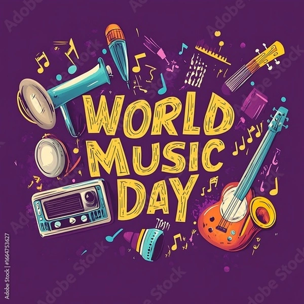 Fototapeta Colorful musical instruments celebrate World Music Day (1)