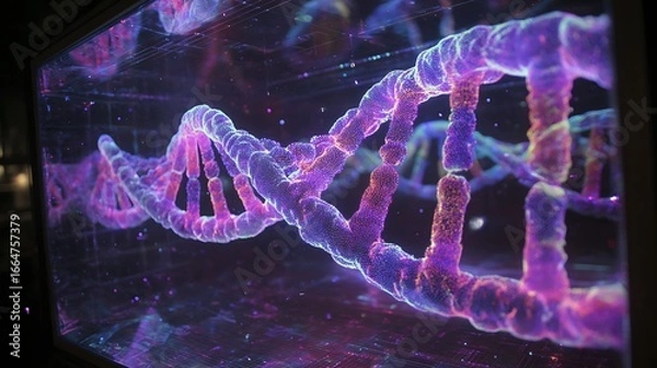Fototapeta Dna Molecule Structure Visualization on Screen with Futuristic Technology