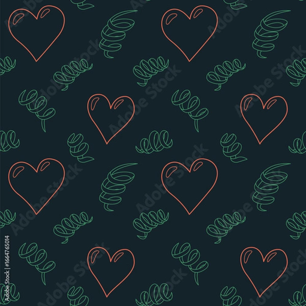 Fototapeta Neon seamless pattern with hearts and swirls
