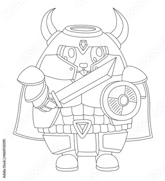 Fototapeta Line art with cute knight in armor