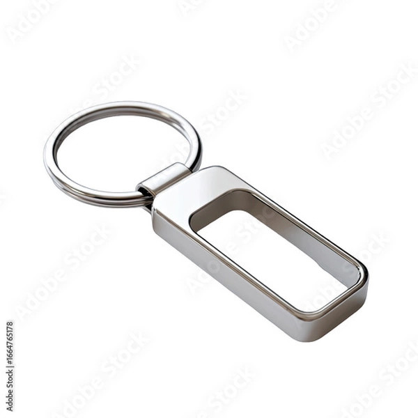 Obraz Sleek Silver Metal Rectangular Keychain with Split Ring.