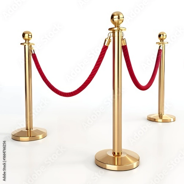 Fototapeta Elegant gold stanchions with red velvet rope creating a vip pathway for exclusive events