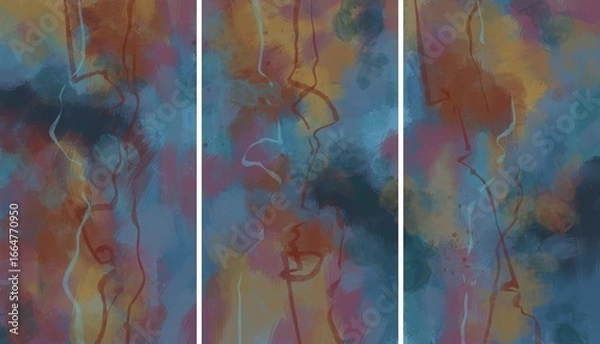 Fototapeta Triptych. The picture is painted by hand on a tablet.