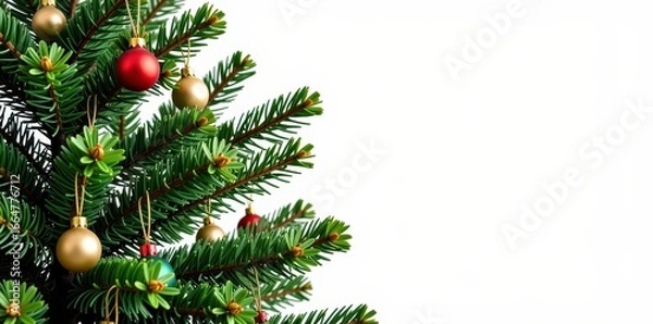 Fototapeta Isolated Christmas tree on white background, perfect for holiday designs and festive celebrations. Classic evergreen with lush branches and a natural look, xmas, ornament, holiday season