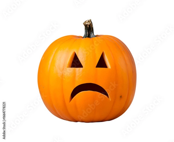 Fototapeta Carved jack-o'-lantern with sad expression for halloween on transparent background, PNG