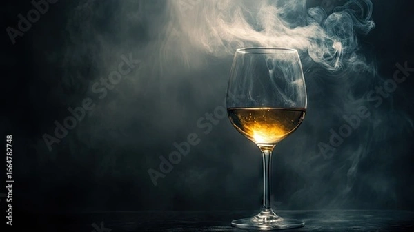 Fototapeta Wine glass filled with foggy smoke, curling and pouring out over the rim, with dramatic shadows and high contrast atmosphere
