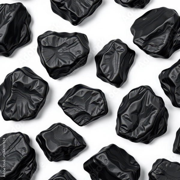 Fototapeta Lumps of black coal isolated on white background, ideal for energy, industry, or environmental themes, image, detail