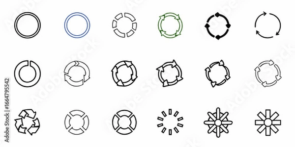 Fototapeta Illustration featuring a variety of circular arrows and recycle symbols in different orientations and designs