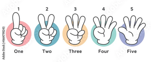 Obraz 手の指で数字のカウントサイン12345