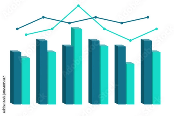 Obraz Blue 3D bar chart with trend lines for analytics