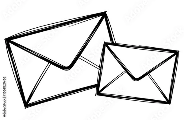 Fototapeta Hand drawn sketch illustration of paper envelopes in black and white vector style