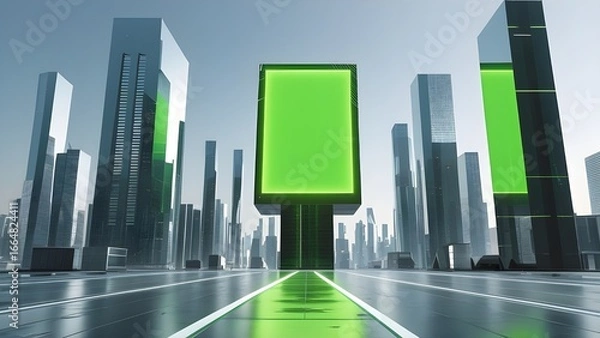 Obraz Futuristic Cityscape Green Screen Billboard in Sleek Modern Metropolis