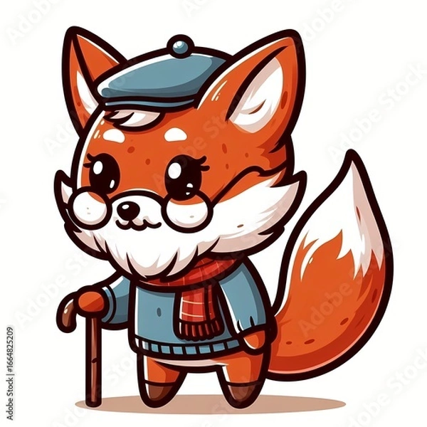 Obraz Cute old fox cartoon vector icon illustration