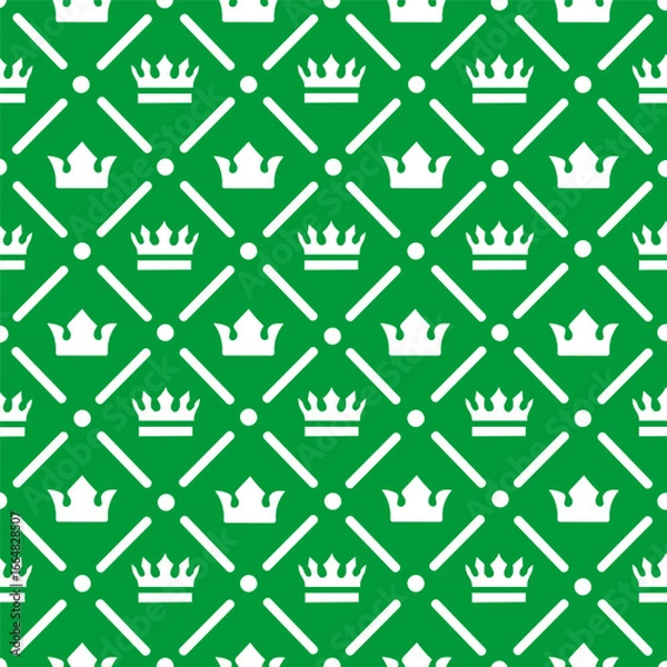 Fototapeta Hand drawn seamless pattern. Featuring crowns and graphic design elements on green background. Vector.