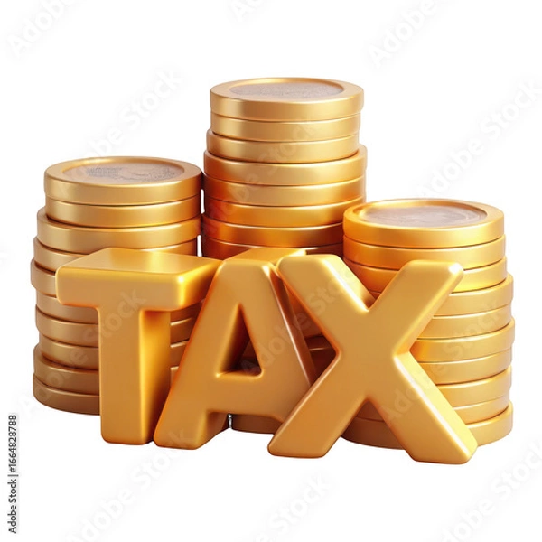 Obraz Golden TAX letters with stacks of coins money finance