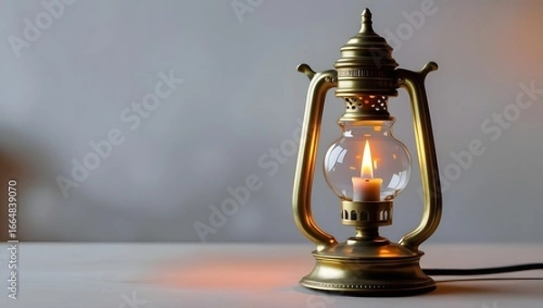 Fototapeta Vintage Lantern in a Warm Glow: A classic lantern glows brightly, its intricate design casting a warm light, evoking a sense of nostalgia and tranquility.
