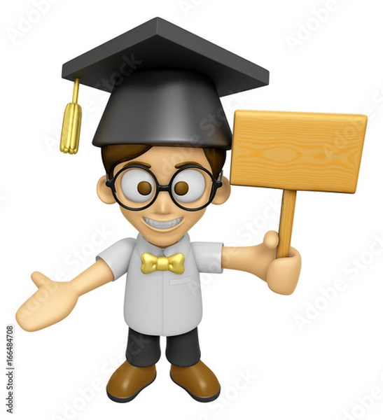 Fototapeta 3D Scholar Man Mascot the hand is holding a picket. Work and Job Character Design Series 2.