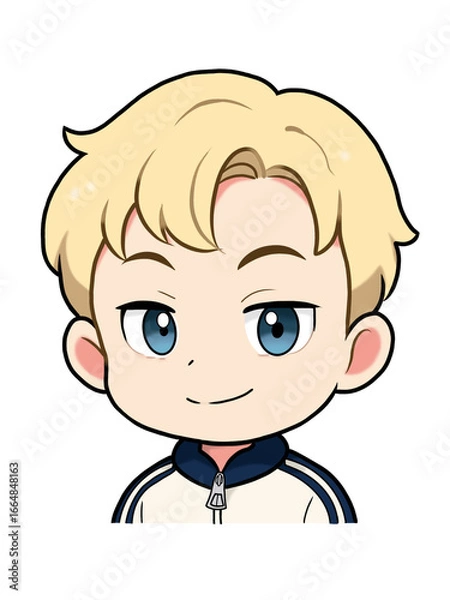 Fototapeta Chibi boy cartoon character smug face set - 6