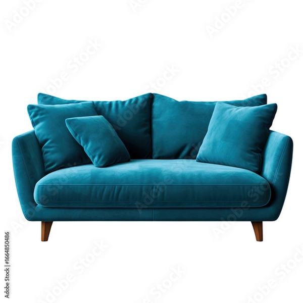 Fototapeta Isolated contemporary blue buttoned sofa