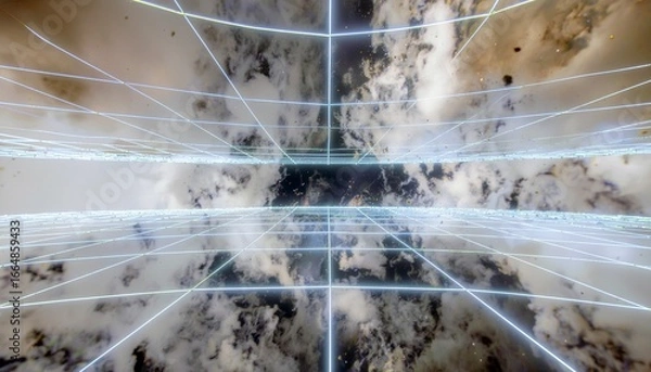 Obraz Futuristic Neon Grid Background with Glowing Blue Lines