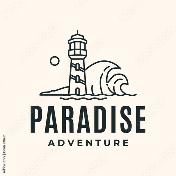 Fototapeta lighthouse sea line art logo vector minimalist illustration design, lighthouse ocean logo design