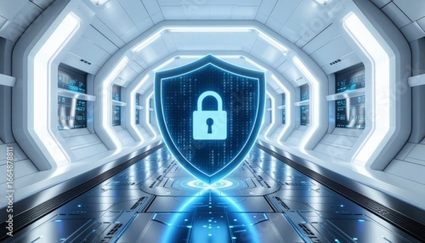 Obraz Futuristic Cyber Security Background with Digital Lock and Circuit Pattern