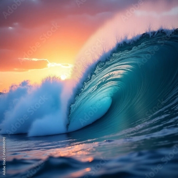 Obraz Ocean wave curling during sunset