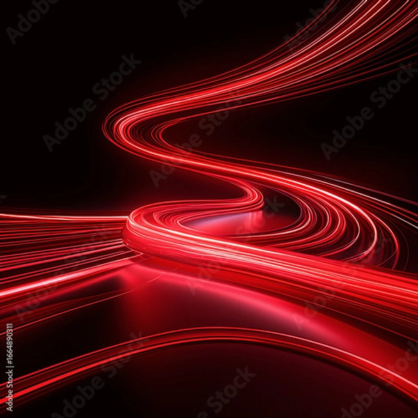 Obraz Glowing Red Light Trail on Curved Path, Futuristic Speed and Motion Abstract Background Representing Technology, Energy, and Innovation