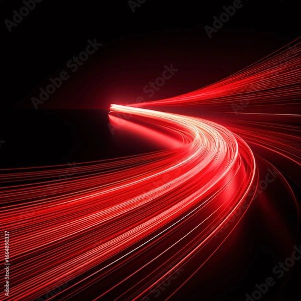 Obraz Glowing Red Light Trail on Curved Path, Futuristic Speed and Motion Abstract Background Representing Technology, Energy, and Innovation