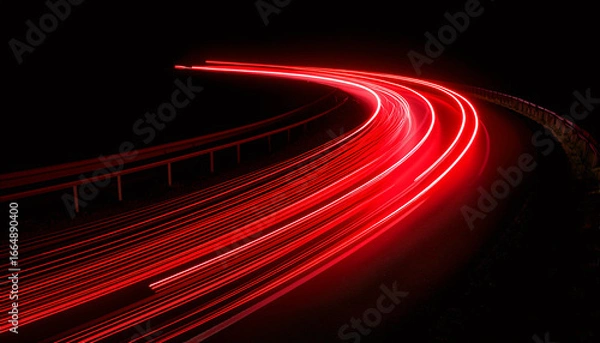 Obraz Glowing Red Light Trail on Curved Path, Futuristic Speed and Motion Abstract Background Representing Technology, Energy, and Innovation