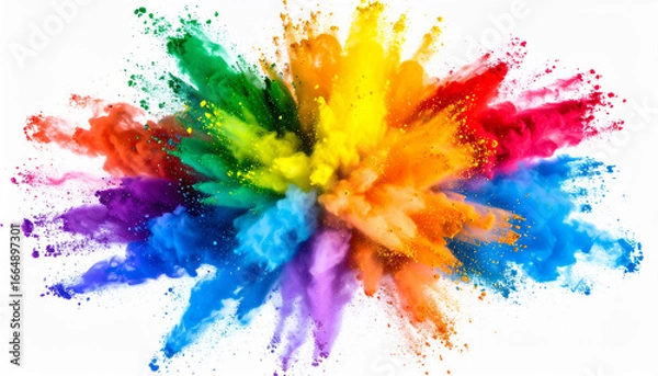 Obraz Rainbow-colored powder explosion burst on white background